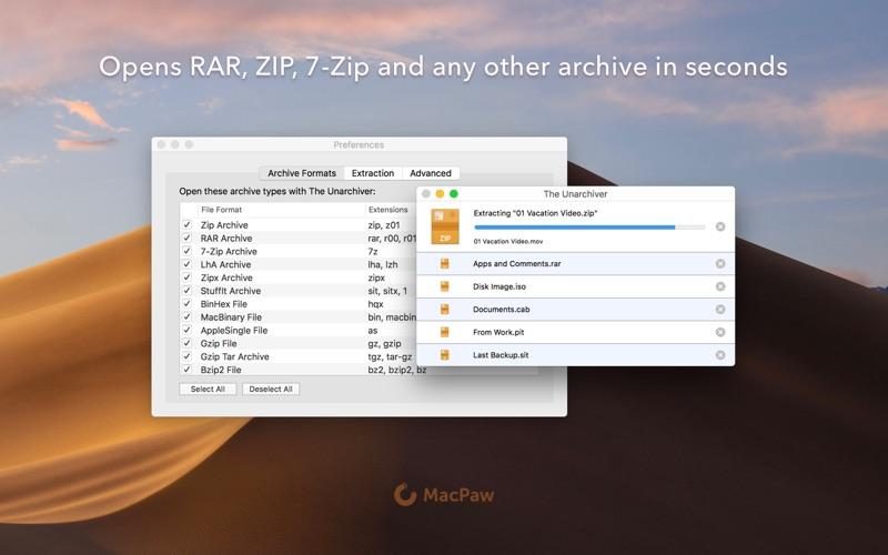 The Unarchiver arşiv açma ekran görüntüsü